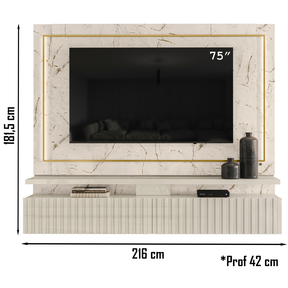 Painel Bancada Suspenso Para TV 75 Polegadas 2851 Calacata Off White Madetec