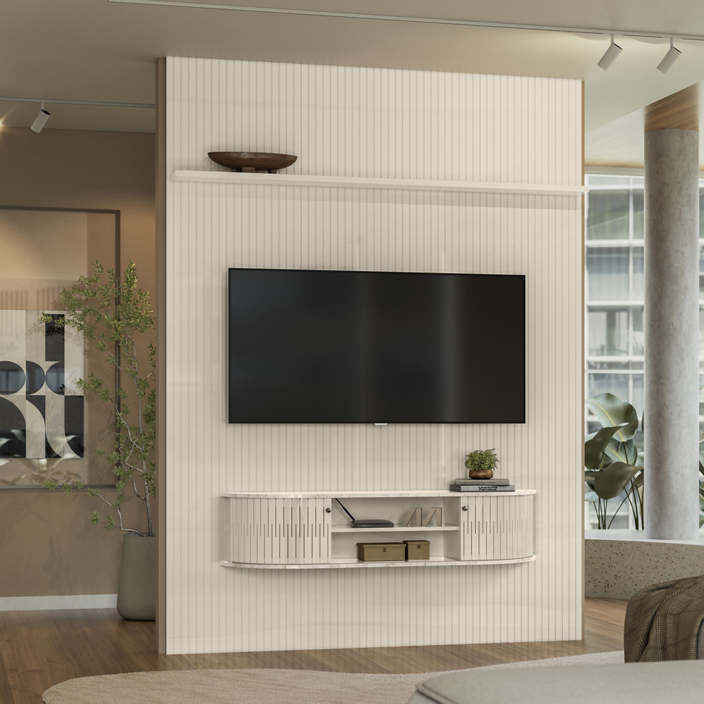 Painel Bancada Tv 65 Pol 244x179cm Monte Carlo Calacata Off White MADETEC