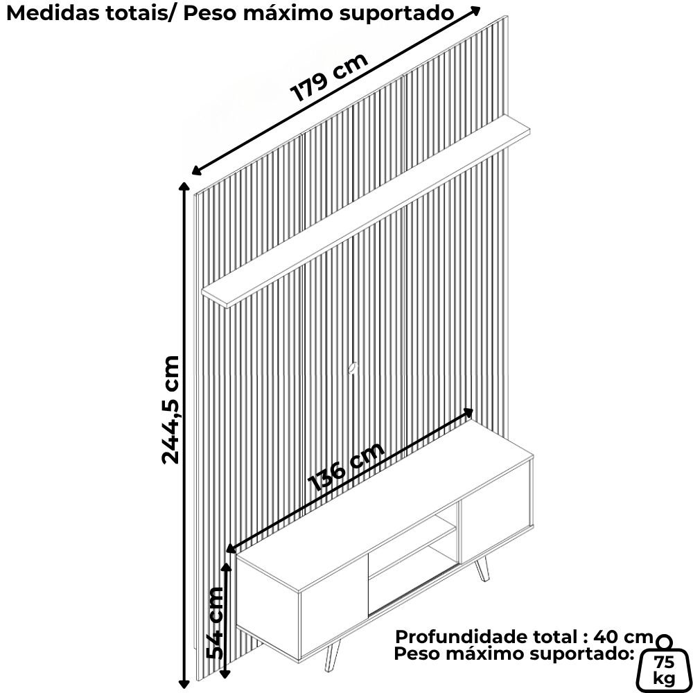 Painel Bancada Tv 65 Pol 245x179 cm Panorama Calacata Off White MADETEC