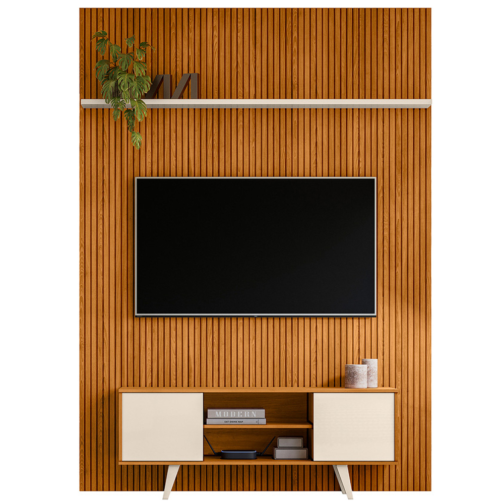 Painel Bancada Tv 65 Pol 245x179 cm Panorama Cinamomo Off White MADETEC