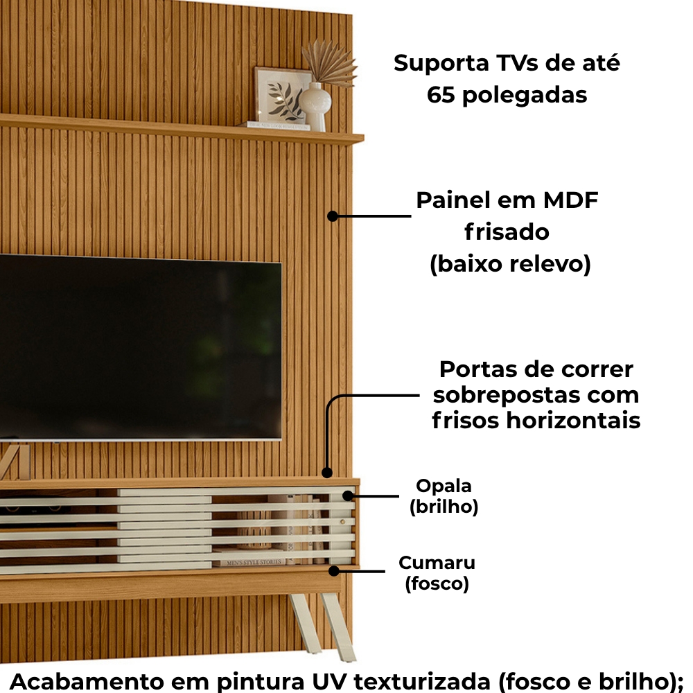 Painel Bancada Tv 65 Pol 245x179 cm Premium Cumaru Opala MADETEC