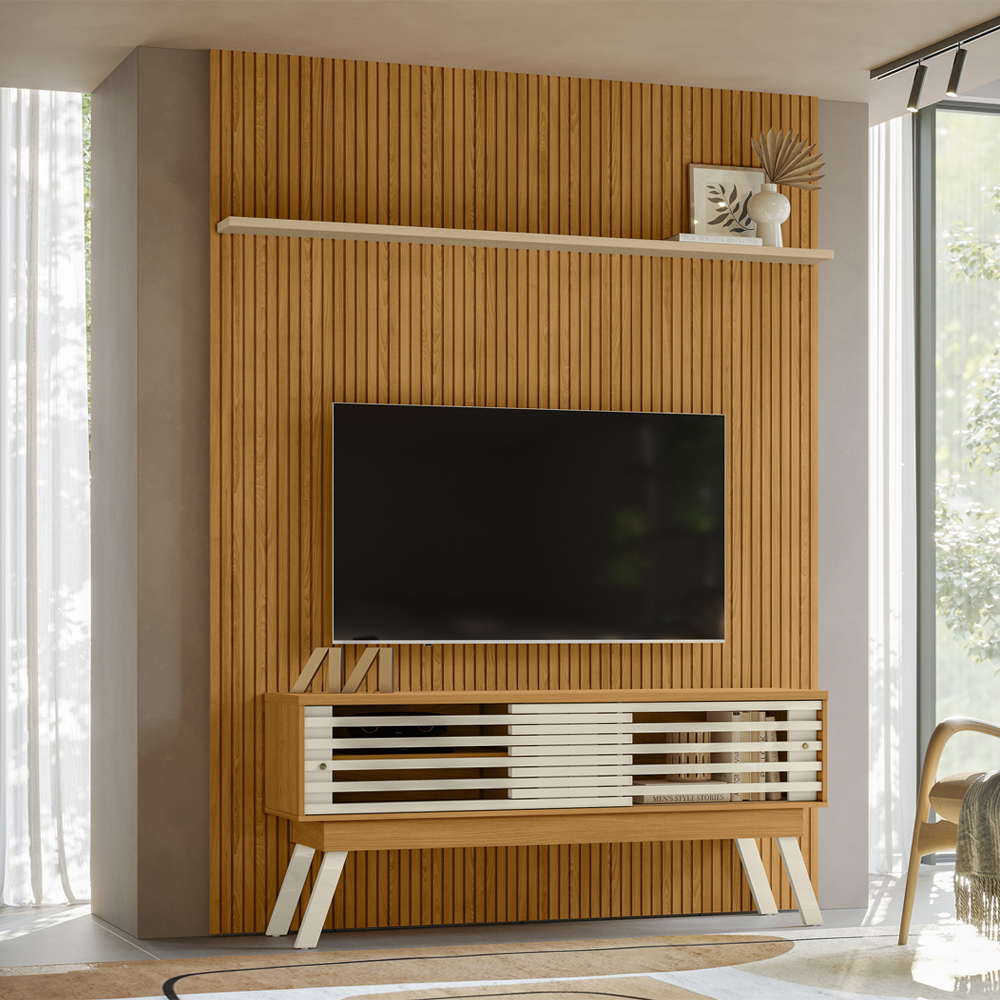 Painel Bancada Tv 65 Pol 245x179 cm Premium Cumaru Opala MADETEC