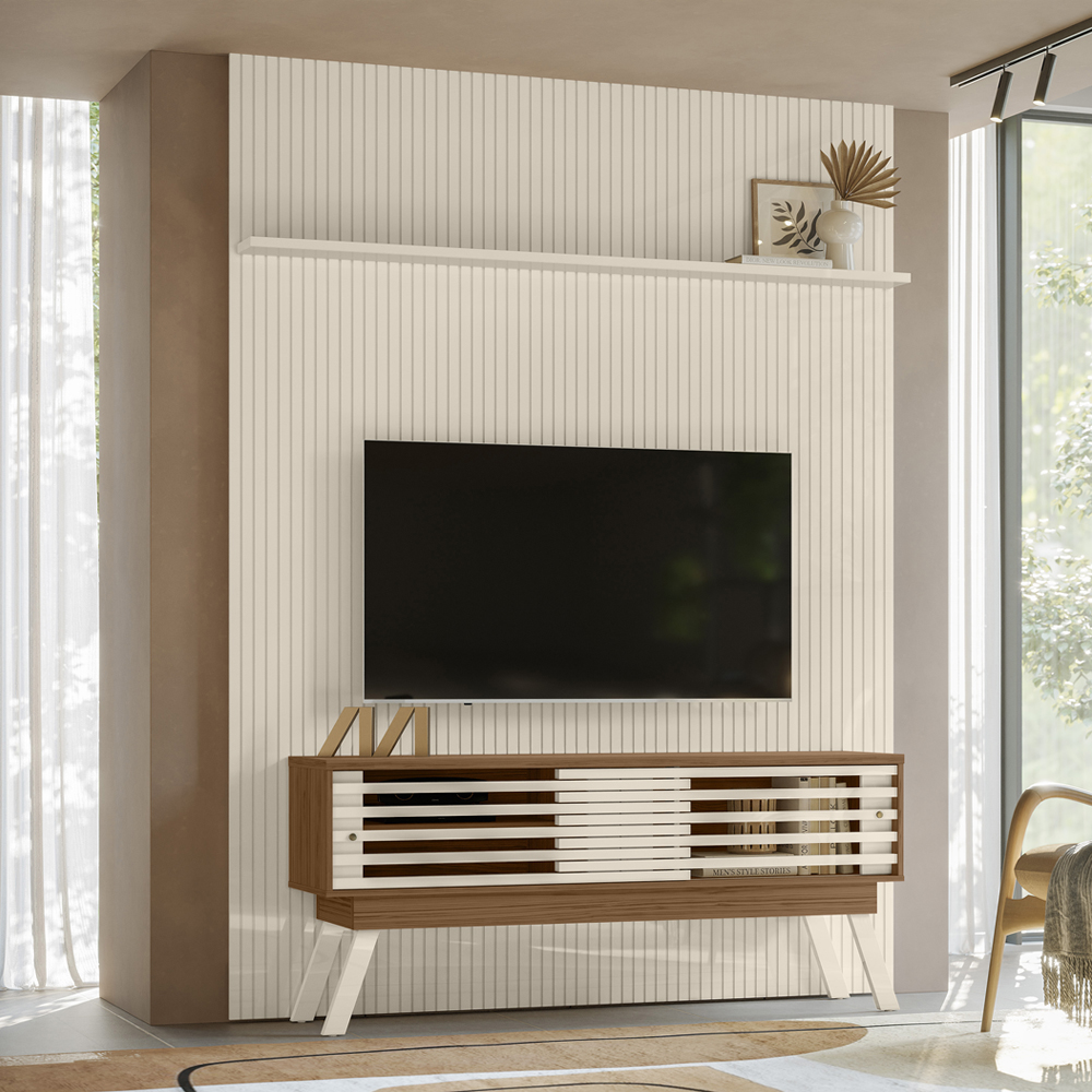 Painel Bancada Tv 65 Pol 245x179 cm Premium Naturale Off White MADETEC