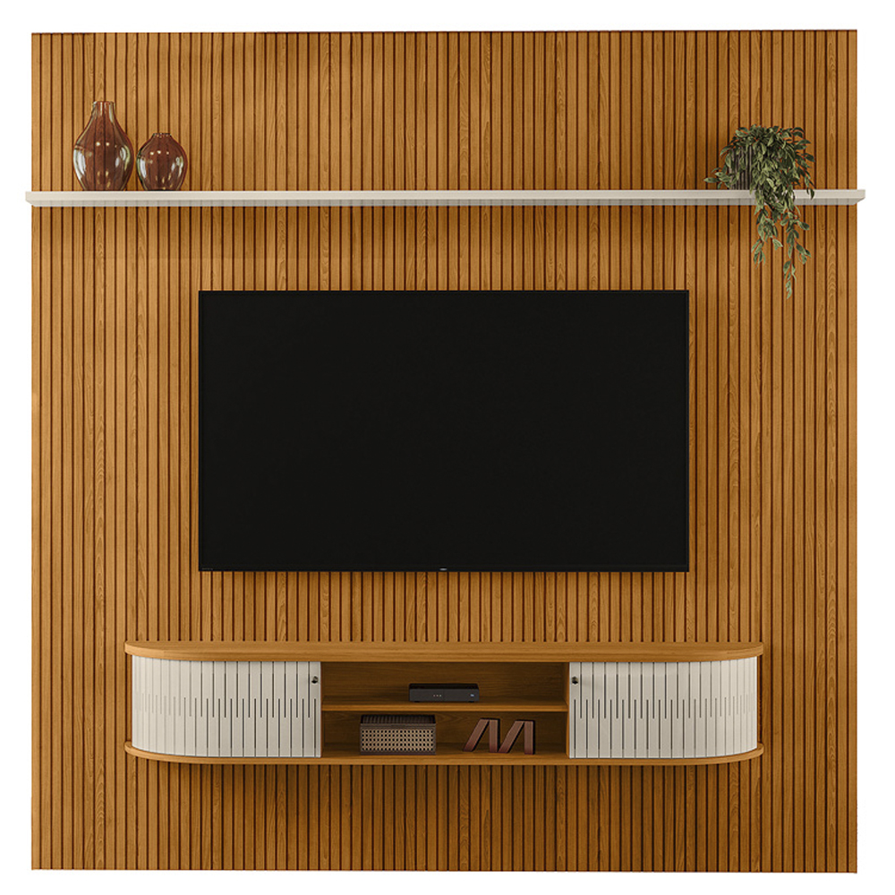 Painel Bancada Tv 75 Pol 245x238 cm Bugatti Cinamomo Off White MADETEC