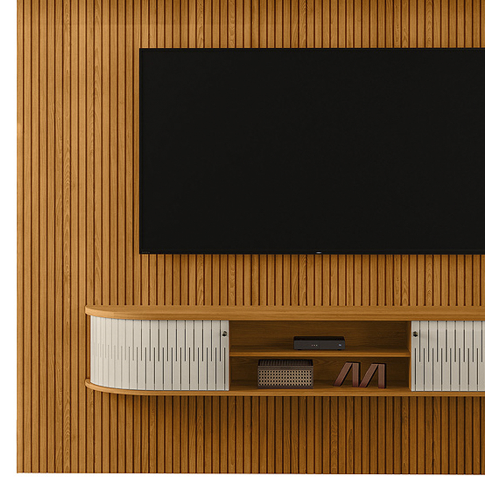 Painel Bancada Tv 75 Pol 245x238 cm Bugatti Cinamomo Off White MADETEC