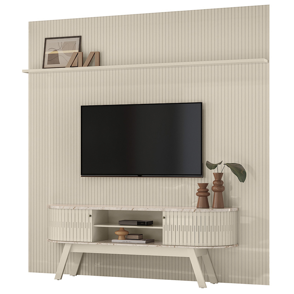 Painel Bancada Tv 75 Pol 245x238 cm Laguna Calacata Off White MADETEC