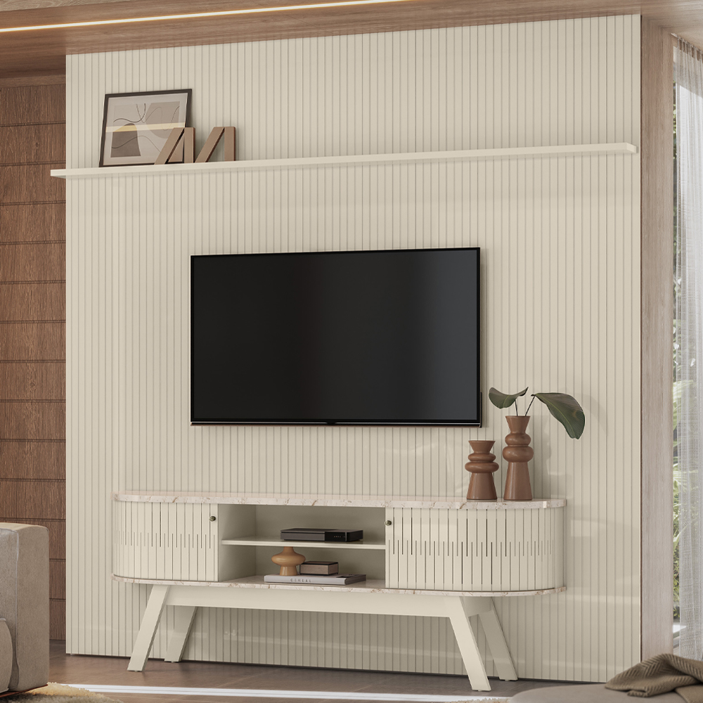 Painel Bancada Tv 75 Pol 245x238 cm Laguna Calacata Off White MADETEC