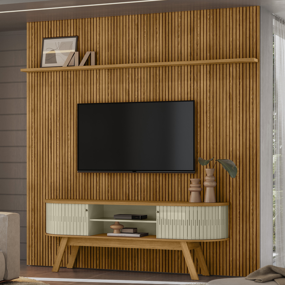 Painel Bancada Tv 75 Pol 245x238 cm Laguna Cumaru Opala MADETEC
