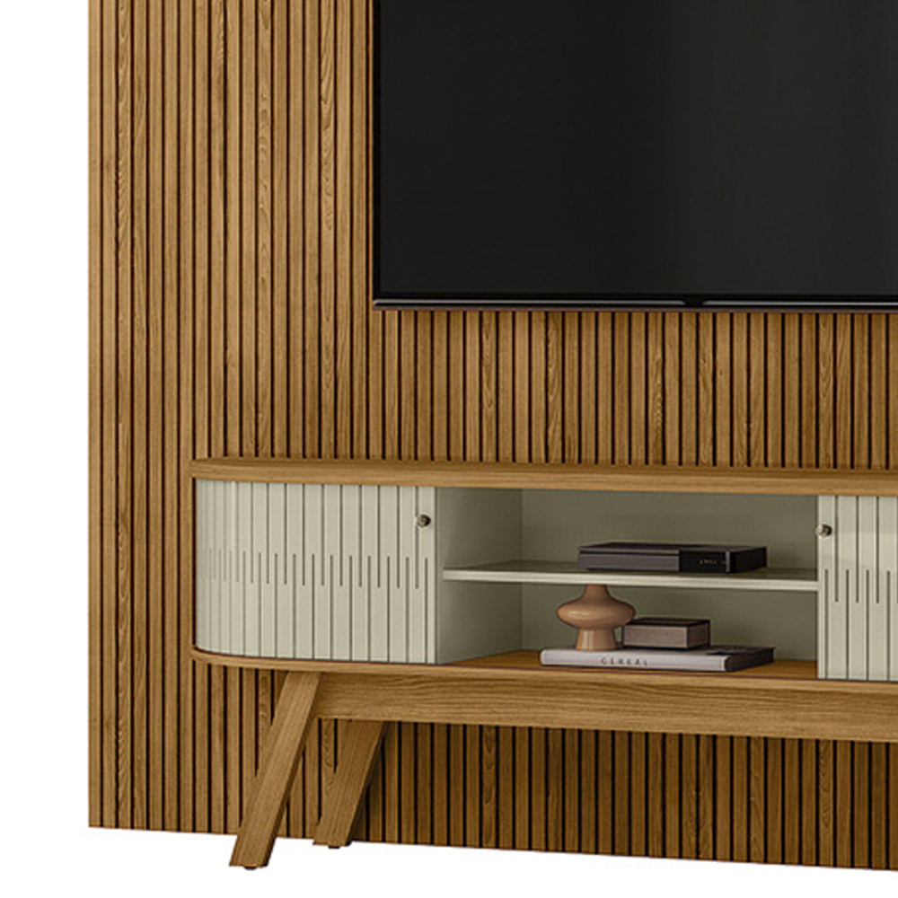 Painel Bancada Tv 75 Pol 245x238 cm Laguna Cumaru Opala MADETEC