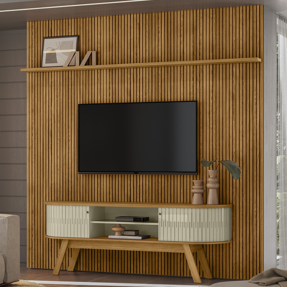 Painel Bancada Tv 75 Pol 245x238 cm Laguna Cumaru Opala MADETEC
