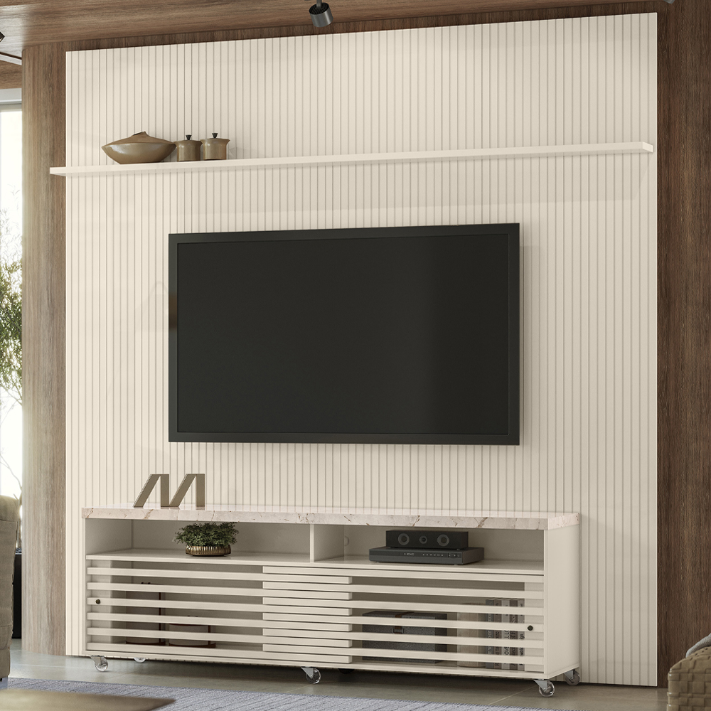 Painel Bancada Tv 75 Pol 245x238 cm Prestige Calacata Off White MADETEC