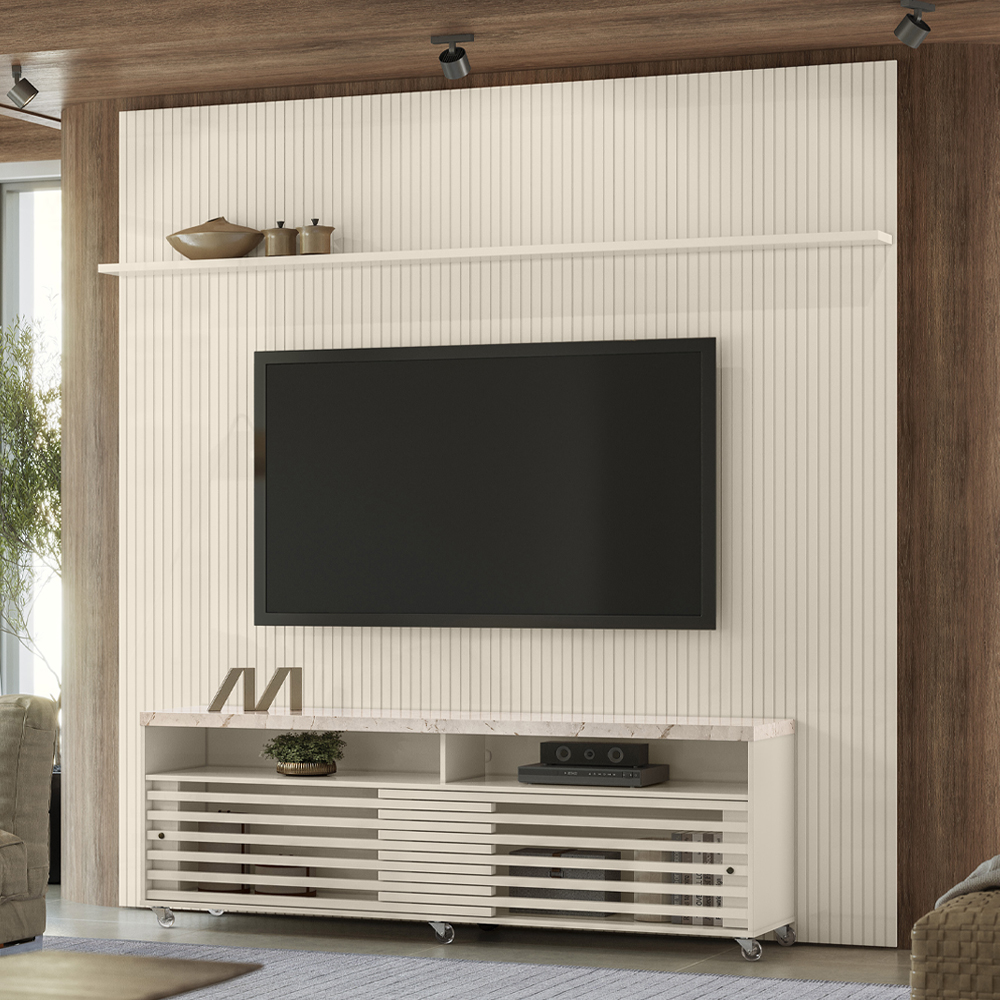 Painel Bancada Tv 75 Pol 245x238 cm Prestige Calacata Off White MADETEC