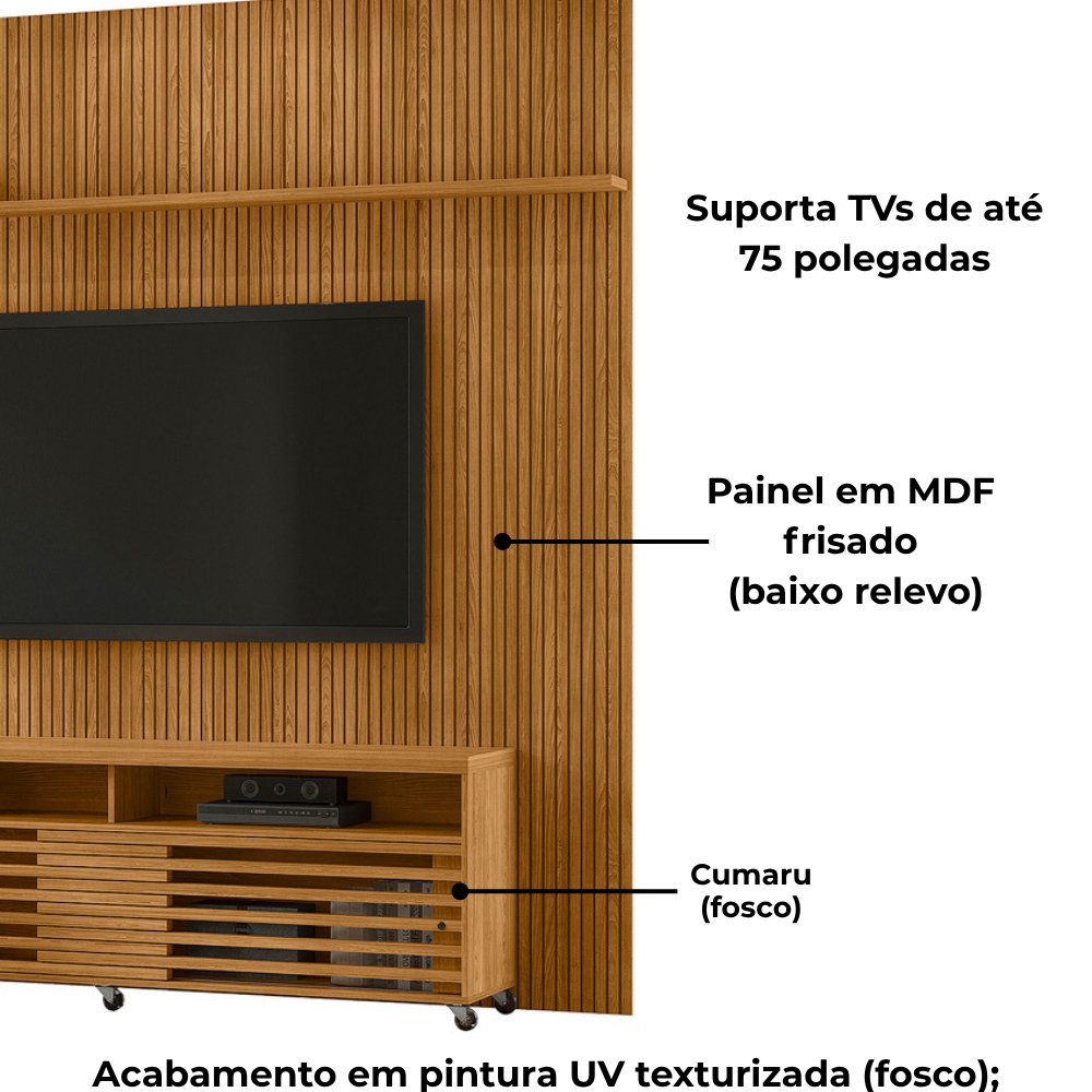 Painel Bancada Tv 75 Pol 245x238 cm Prestige Cumaru MADETEC