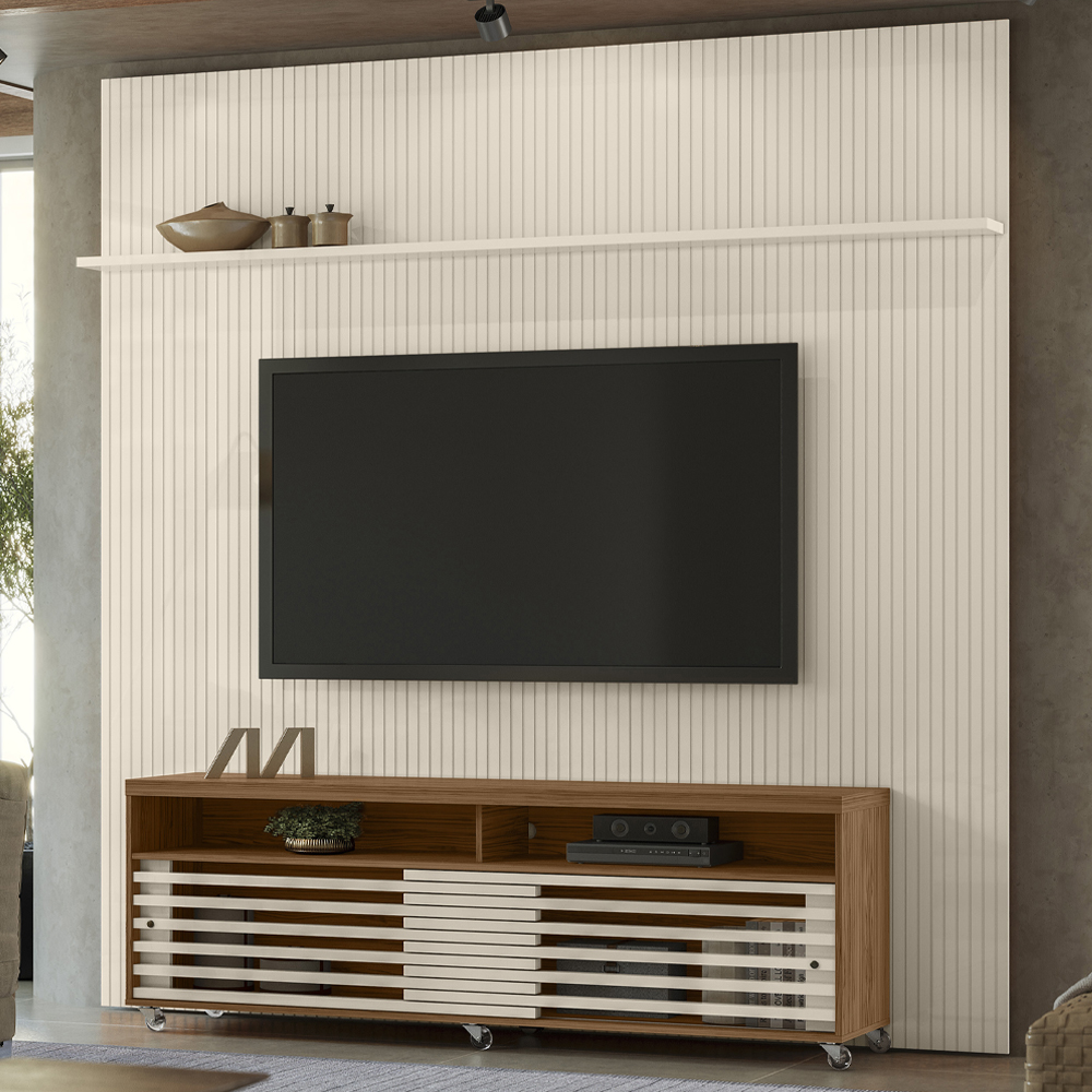 Painel Bancada Tv 75 Pol 245x238 cm Prestige Naturale Off White MADETEC