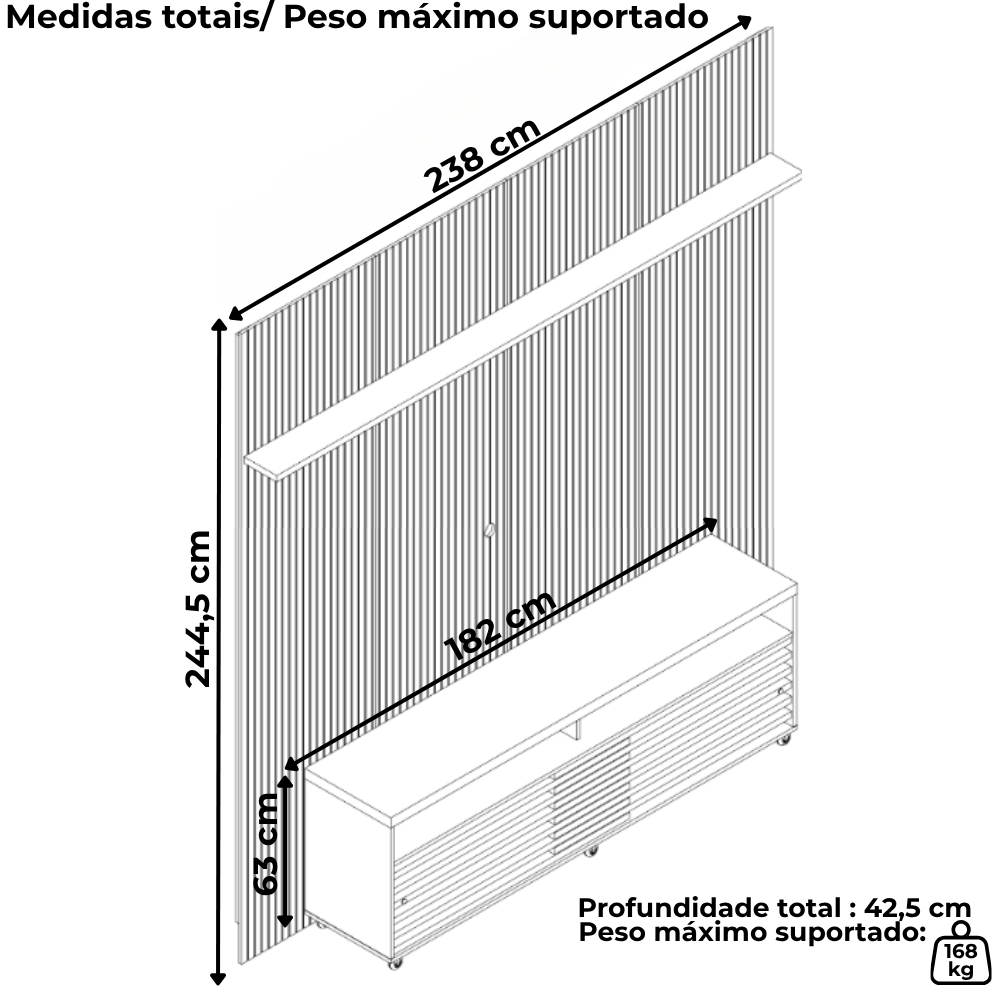Painel Bancada Tv 75 Pol 245x238 cm Prestige Naturale Off White MADETEC