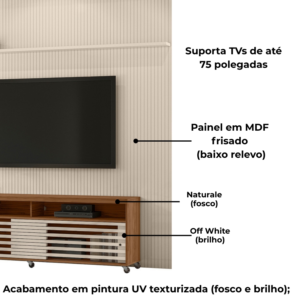 Painel Bancada Tv 75 Pol 245x238 cm Prestige Naturale Off White MADETEC
