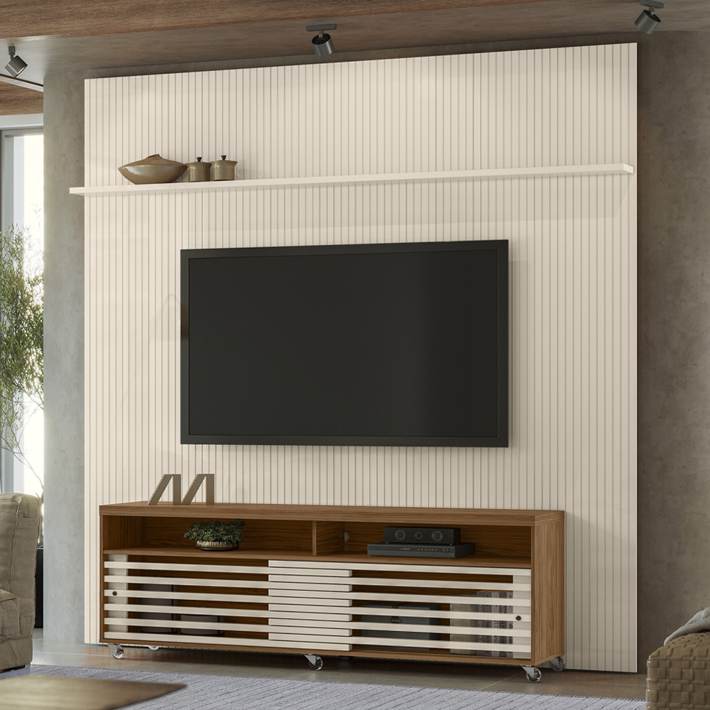 Painel Bancada Tv 75 Pol 245x238 cm Prestige Naturale Off White MADETEC