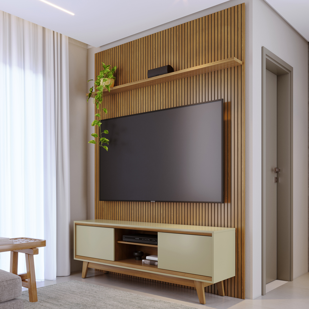 Painel E Bancada Tv 65 Pol 245x179 cm Milo Cumaru Opala MADETEC