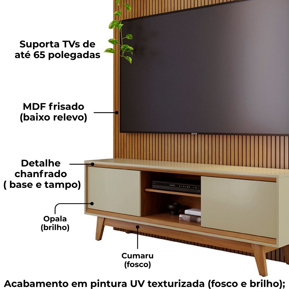 Painel E Bancada Tv 65 Pol 245x179 cm Milo Cumaru Opala MADETEC