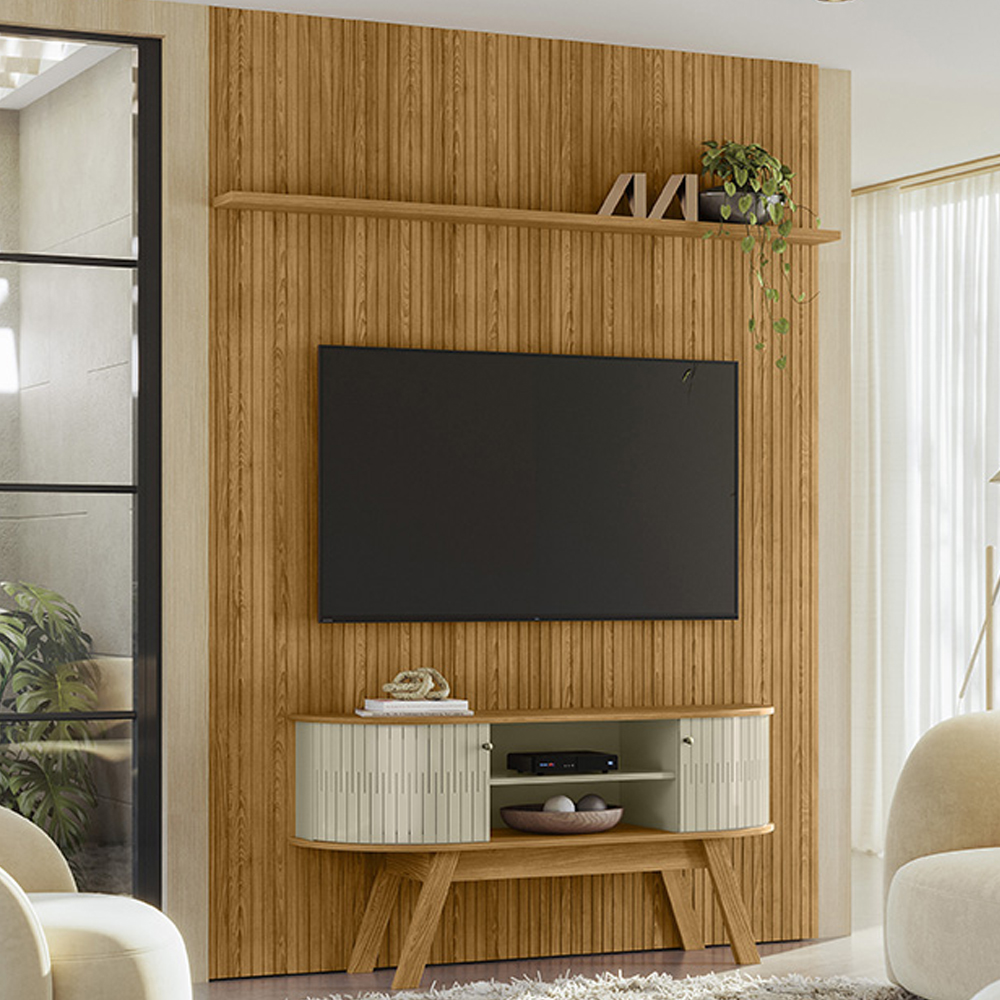 Painel E Bancada Tv 65 Pol 245x179 cm Silverstone Cumaru Opala 