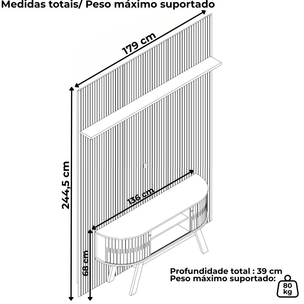 Painel E Bancada Tv 65 Pol 245x179 cm Silverstone Cumaru Opala 