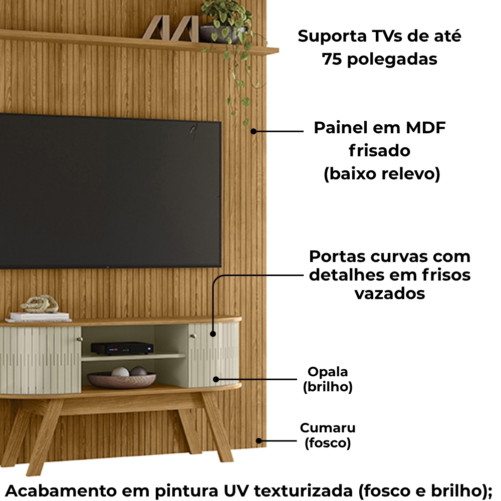 Painel E Bancada Tv 65 Pol 245x179 cm Silverstone Cumaru Opala 
