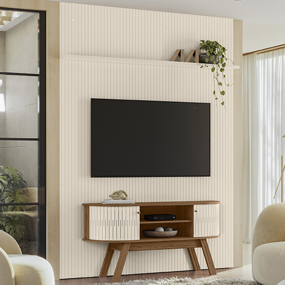 Painel E Bancada Tv 65 Pol 245x179 cm Silverstone Naturale Off White MADETEC
