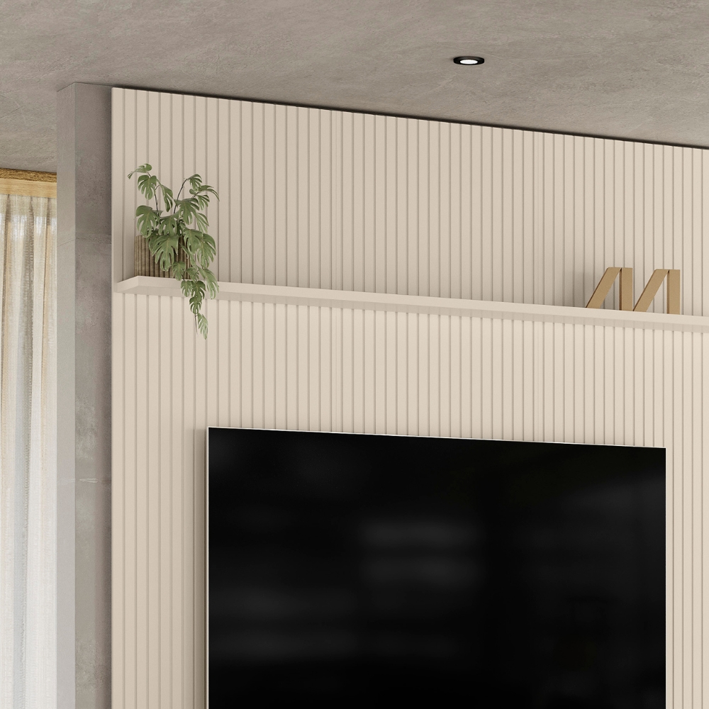 Painel E Bancada Tv 65 Pol 245x179 cm Silverstone Naturale Off White MADETEC