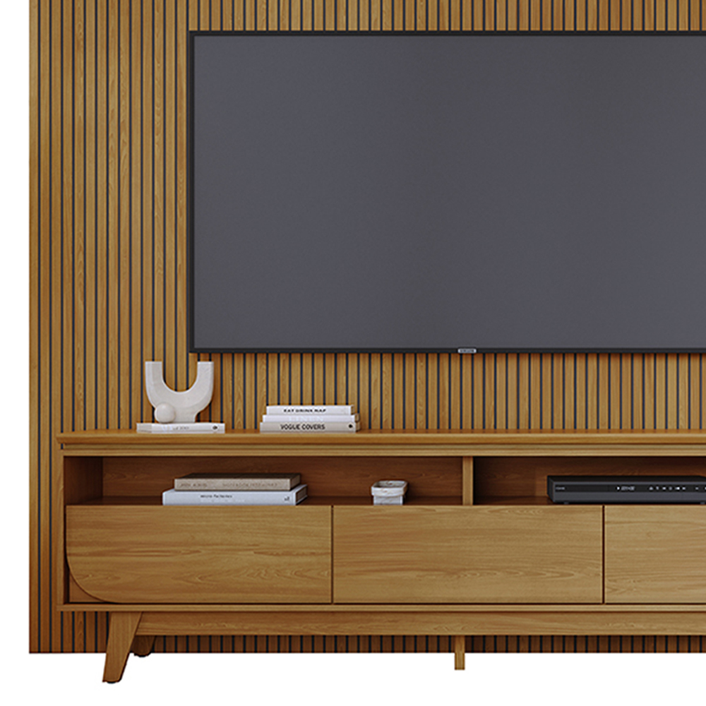 Painel E Bancada Tv 75 Pol 245x238 cm Luna Cumaru MADETEC