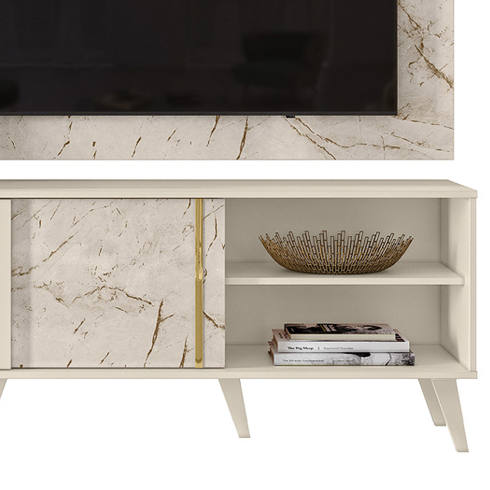 Painel Rack Bancada Tv 60 Pol 160 cm Cronos Calacata Off White MADETEC