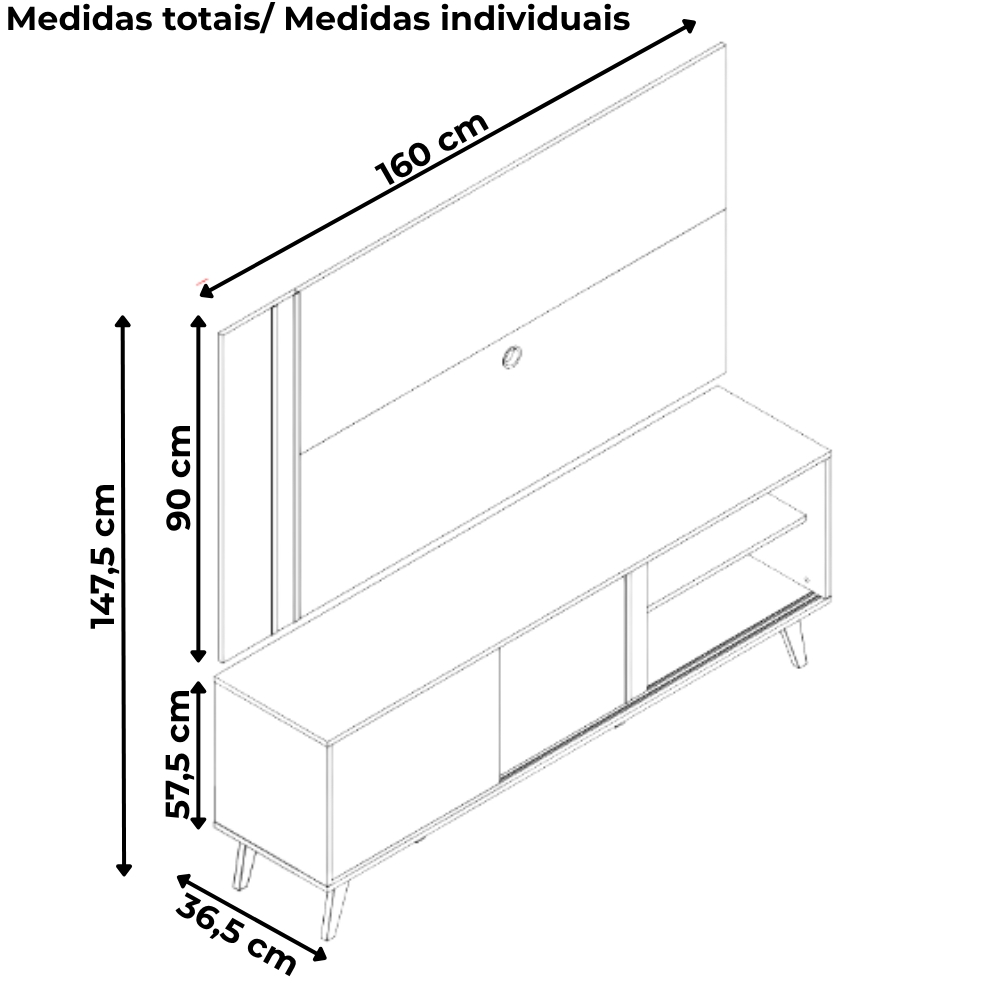 Painel Rack Bancada Tv 60 Pol 160 cm Cronos Fend Naturale MADETEC 