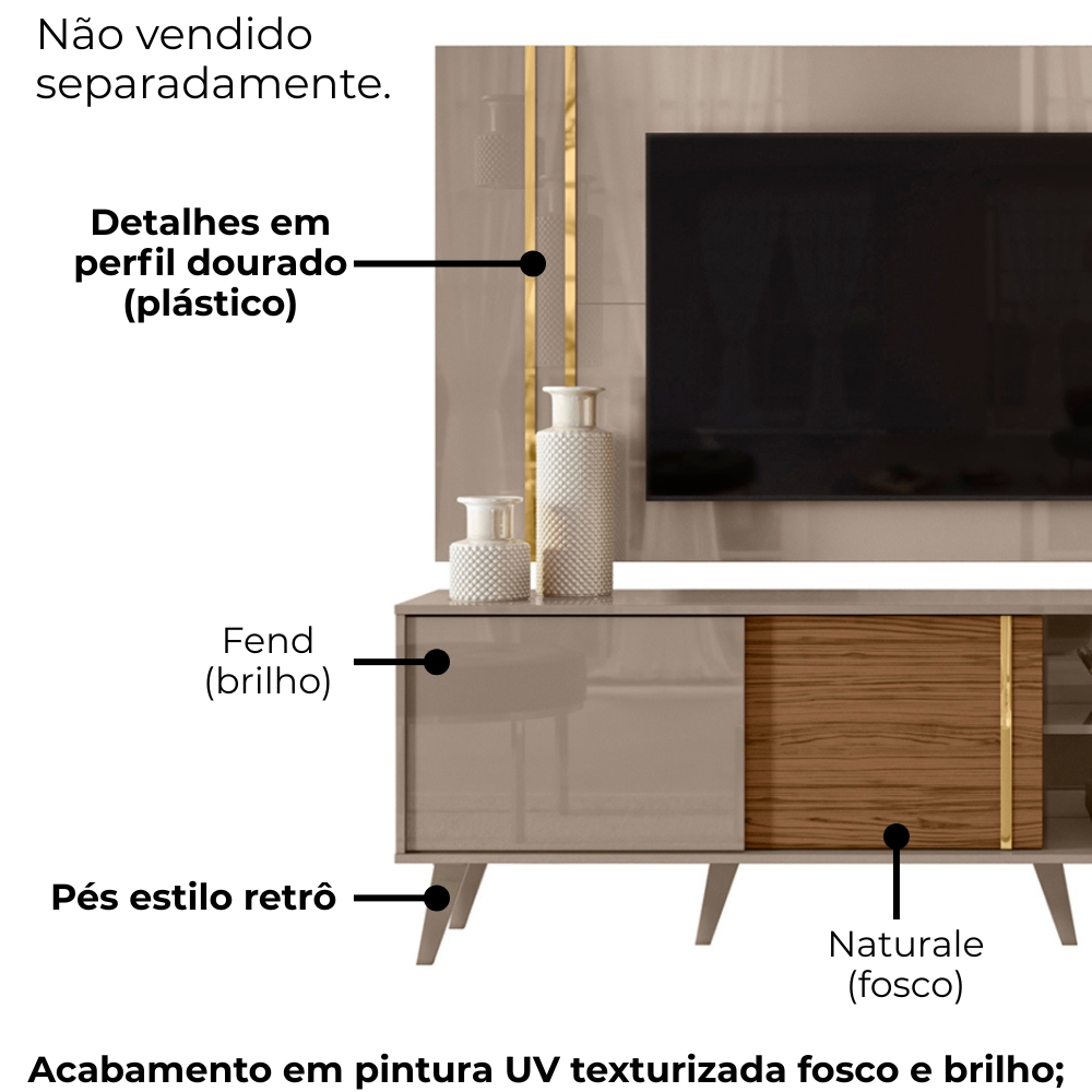 Painel Rack Bancada Tv 60 Pol 160 cm Cronos Fend Naturale MADETEC 