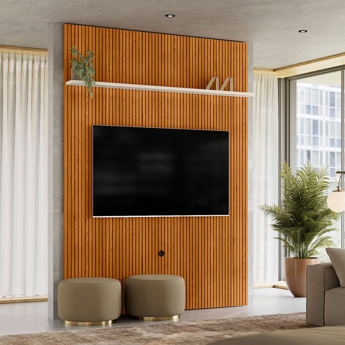 Painel Suspenso Piso-Teto para Tv 65 Polegadas Cassio Cinamomo/Off White