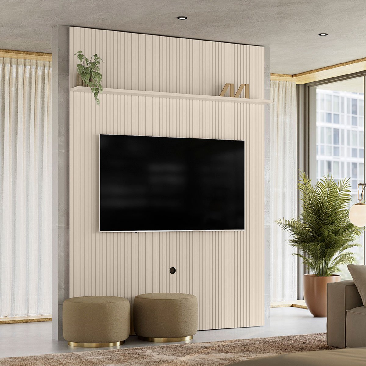 Painel Suspenso Piso-Teto para Tv 65 Polegadas Cassio Off White