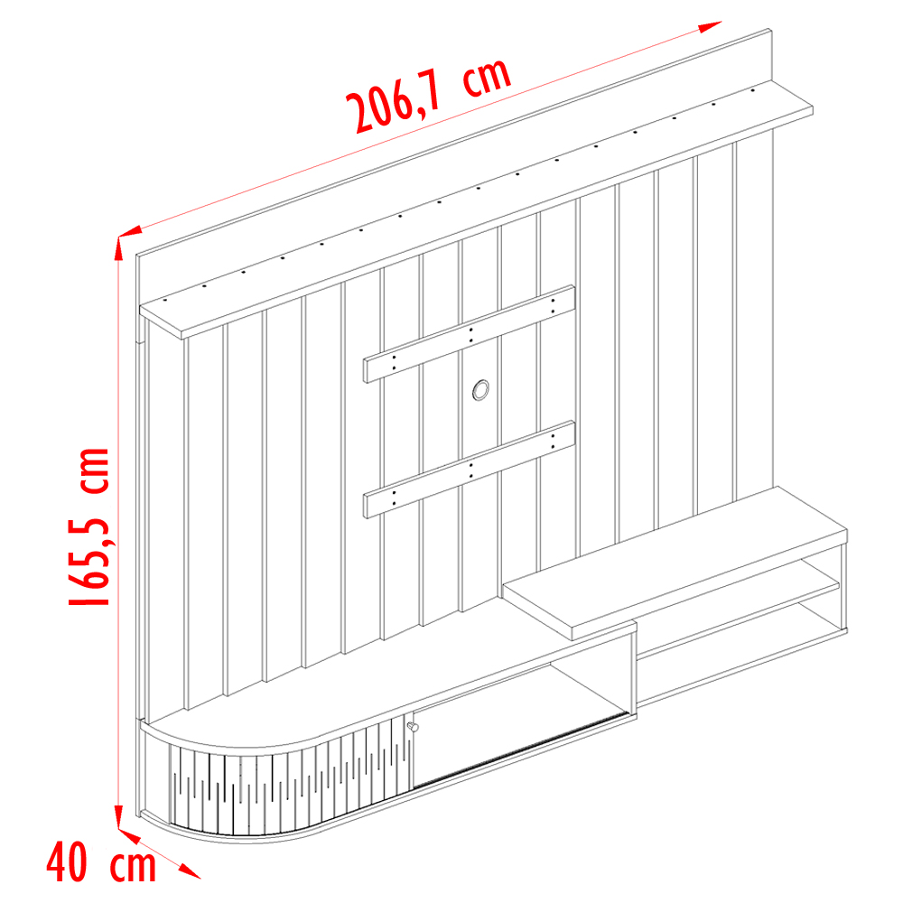 Painel Suspenso TV 75 Pol 207 cm 2901 Fenddi Naturale MDT