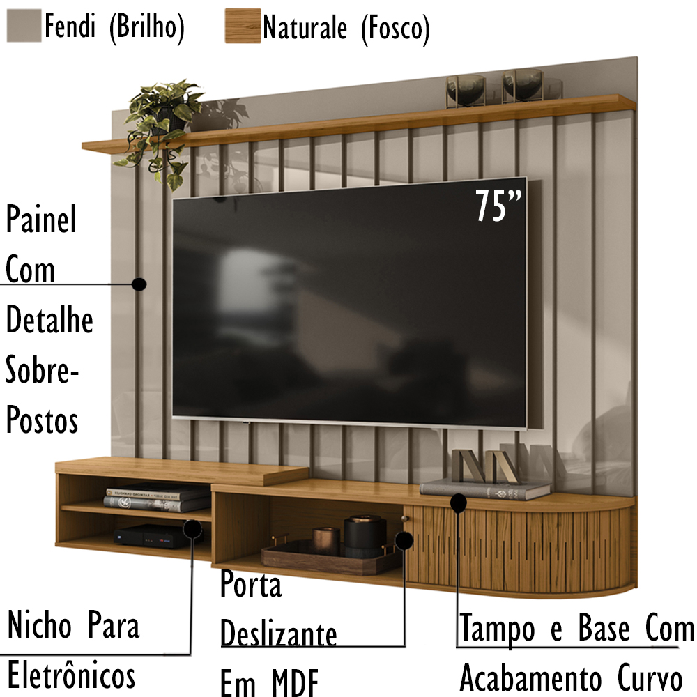 Painel Suspenso TV 75 Pol 207 cm 2901 Fenddi Naturale MDT