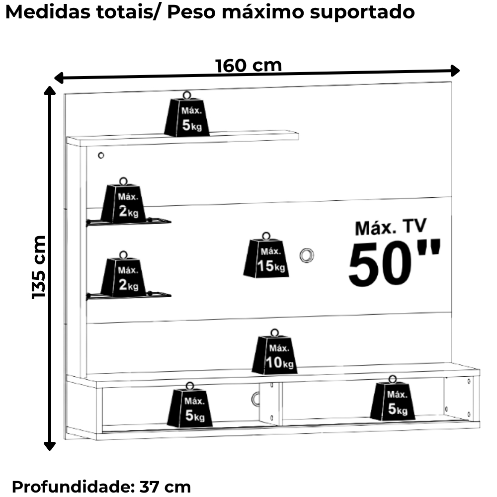 Painel Suspenso Tv 50 Pol 2P 160 cm Select Cinamomo Off White MADETEC