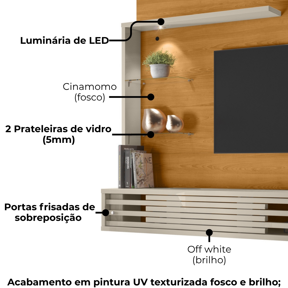 Painel Suspenso Tv 50 Pol 2P 160 cm Select Cinamomo Off White MADETEC