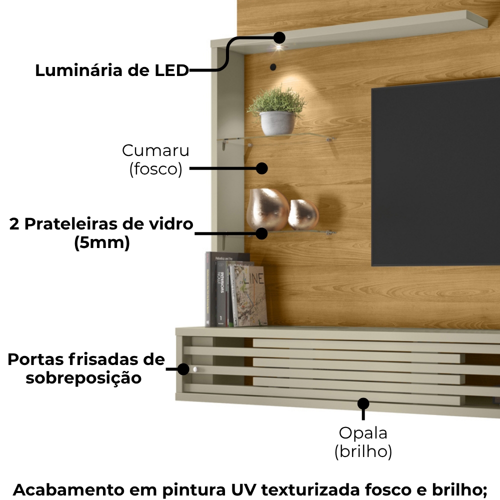 Painel Suspenso Tv 50 Pol 2P 160 cm Select Cumaru Opala MADETEC