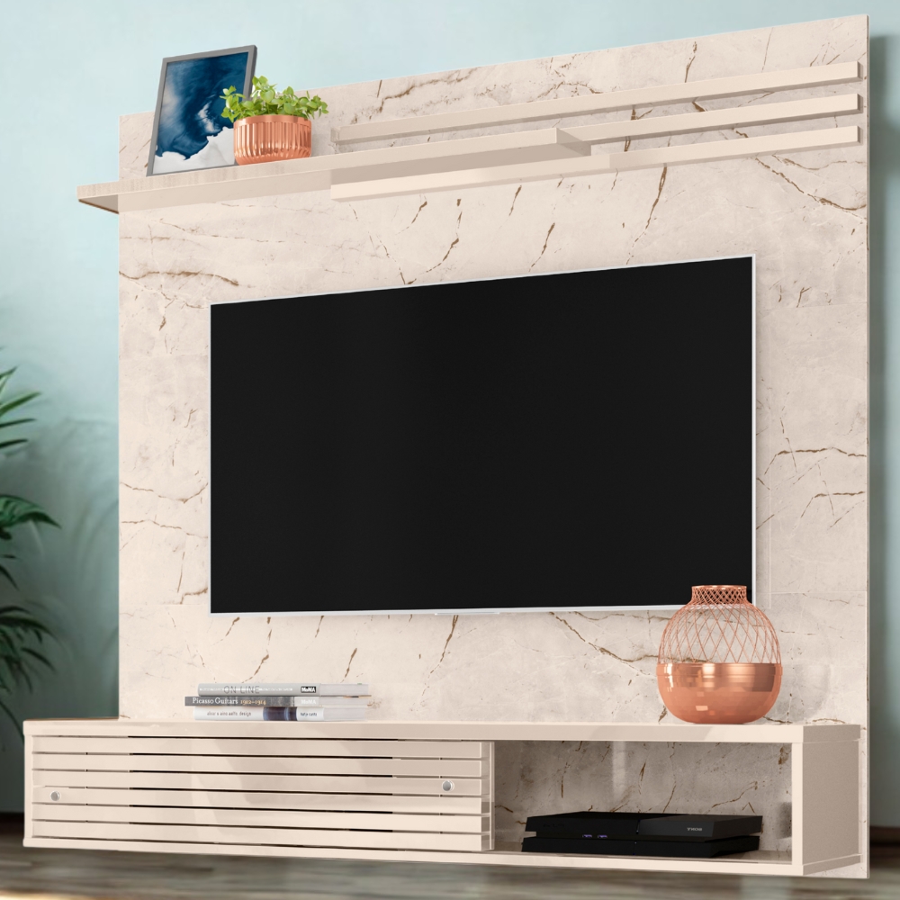 Painel Suspenso Tv 55 Pol 136 cm Sublime Calacata Off White MADETEC