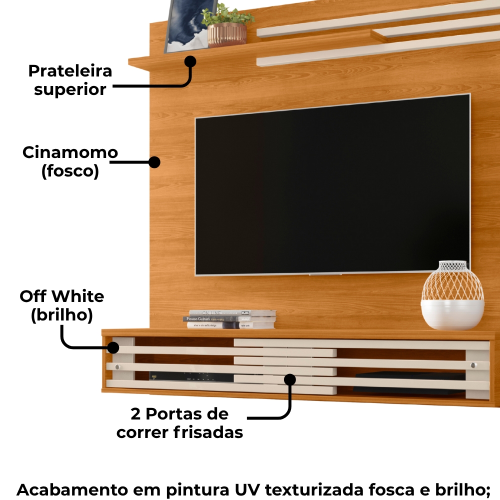 Painel Suspenso Tv 55 Pol 136 cm Sublime Cinamomo Off White MADETEC