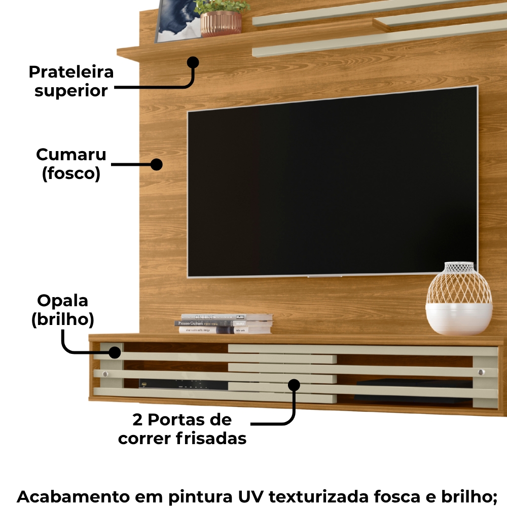 Painel Suspenso Tv 55 Pol 136 cm Sublime Cumaru Opala MADETEC