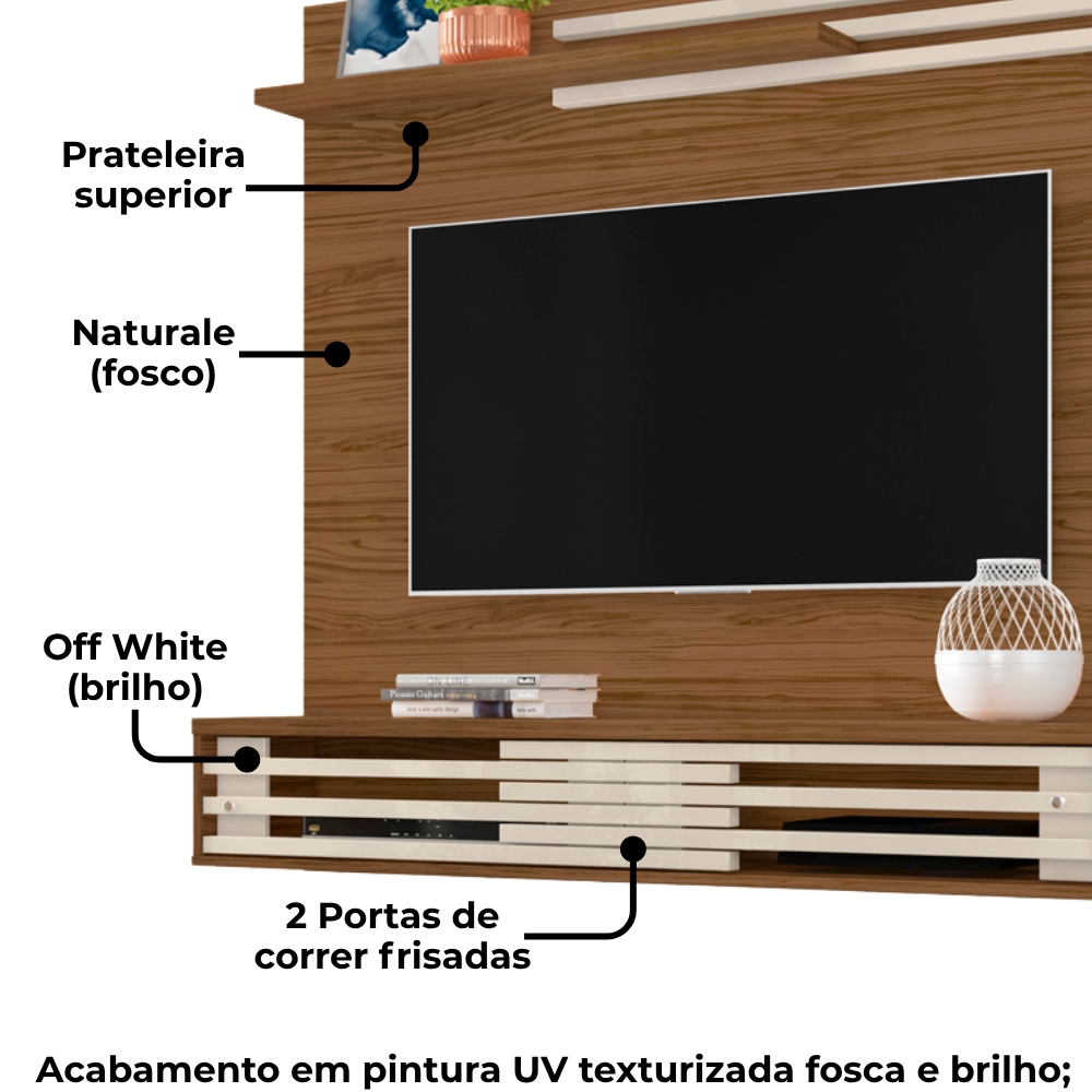 Painel Suspenso Tv 55 Pol 136 cm Sublime Naturale Off White MADETEC