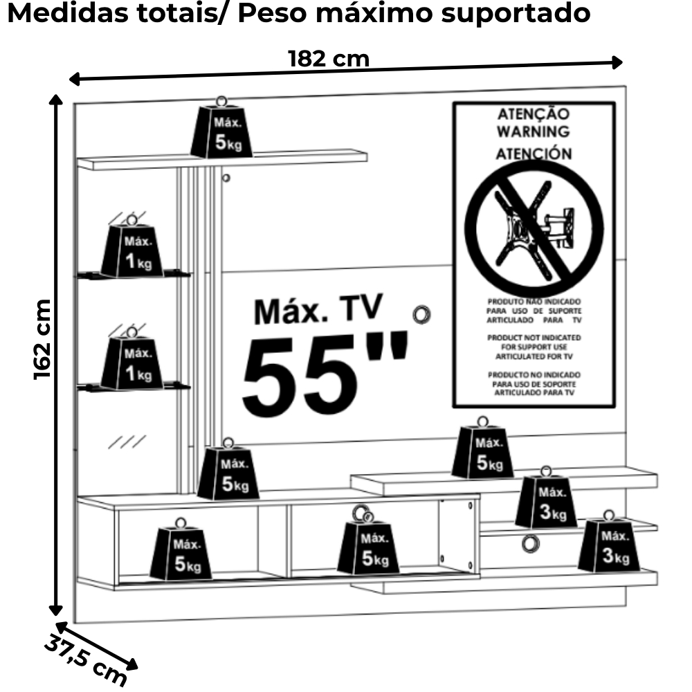 Painel Suspenso Tv 55 Pol 182 cm Frizz Supreme Calacata Off White MADETEC