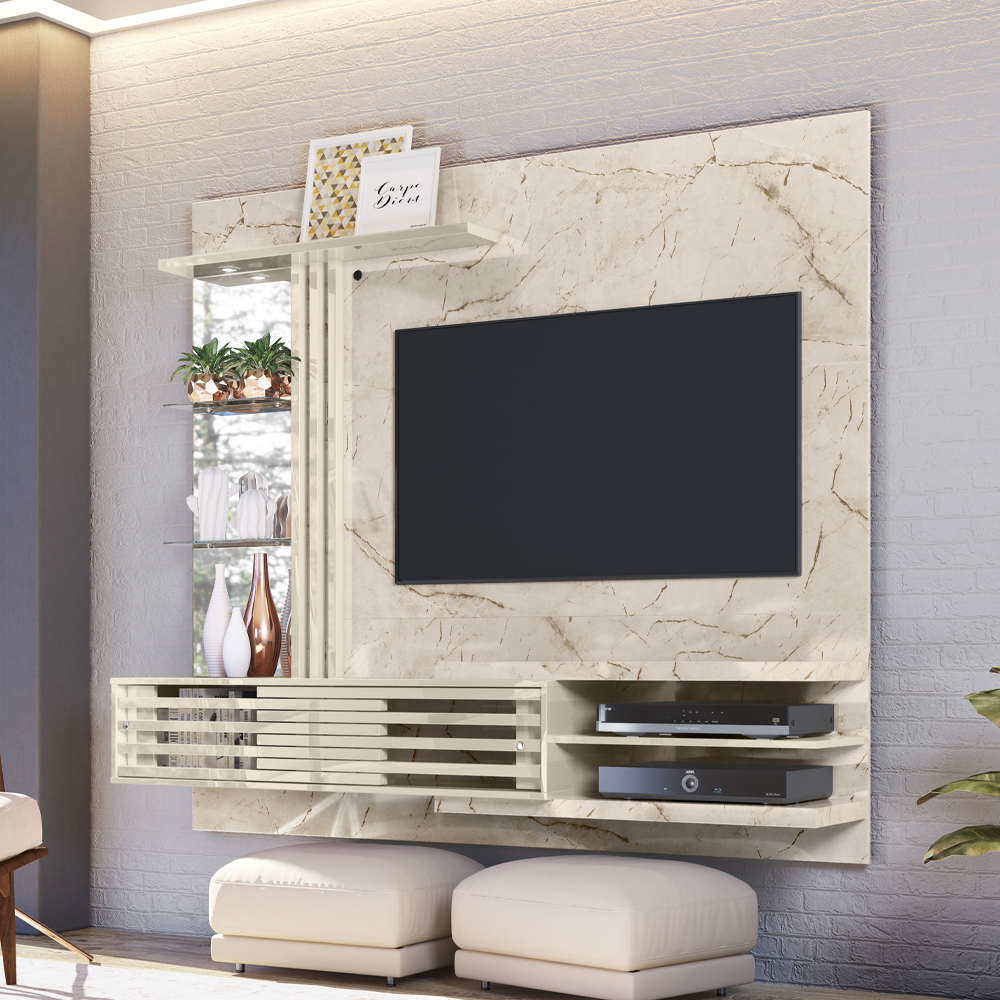 Painel Suspenso Tv 55 Pol 182 cm Frizz Supreme Calacata Off White MADETEC