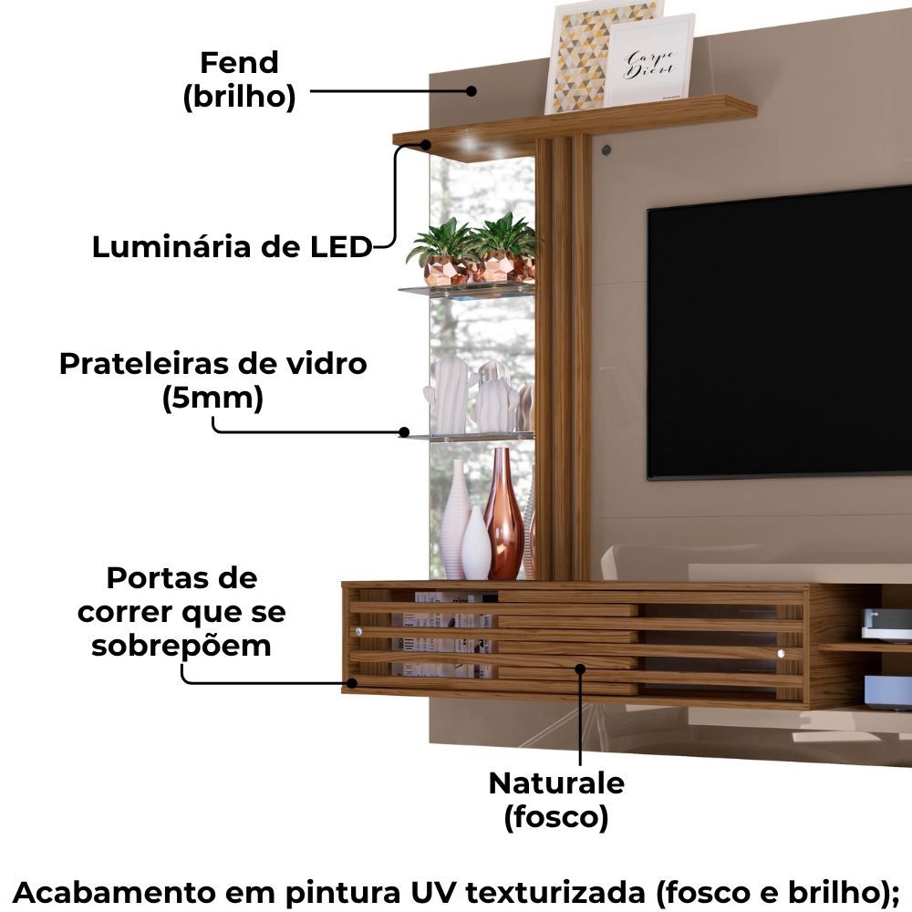 Painel Suspenso Tv 55 Pol 182 cm Frizz Supreme Fend Naturale MADETEC