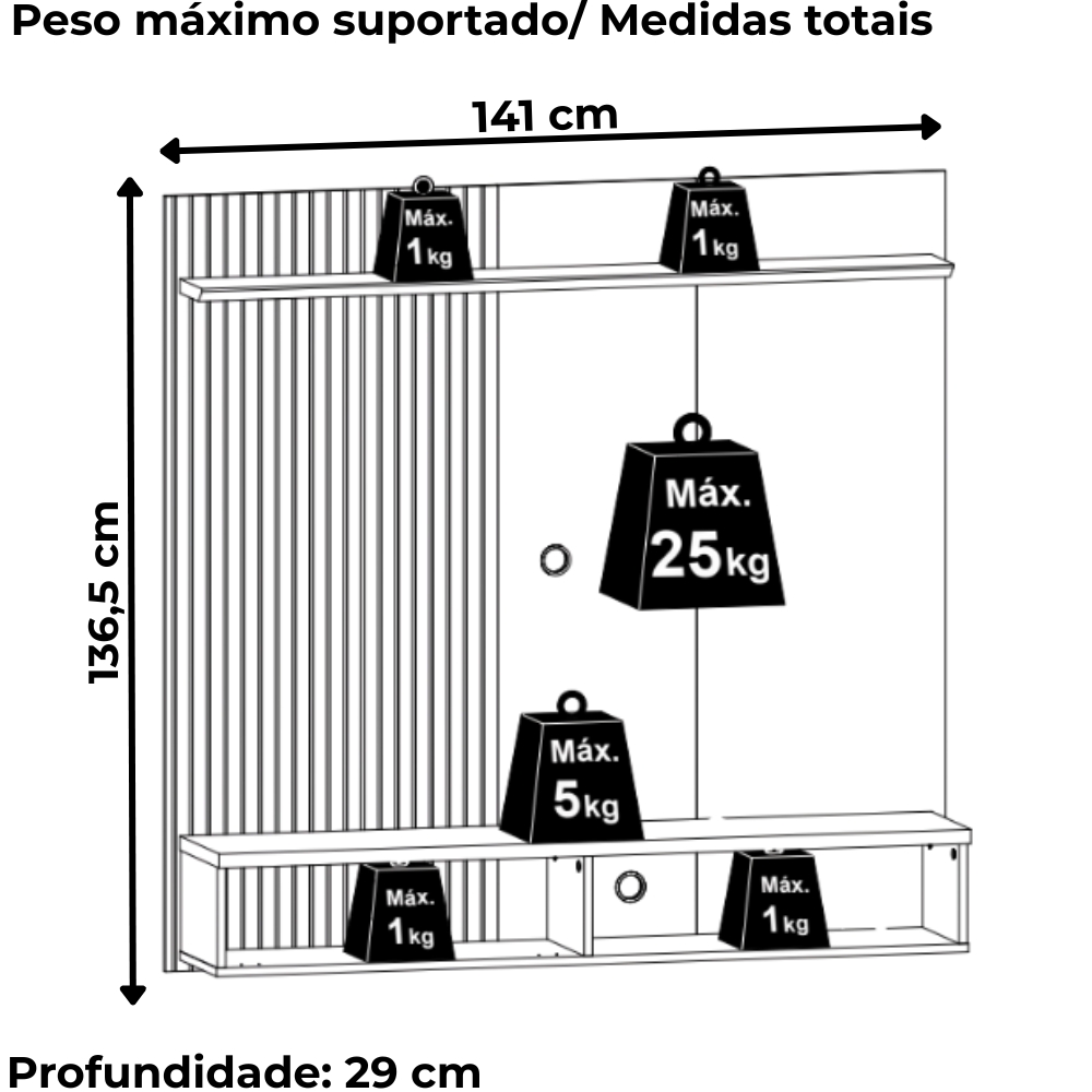 Painel Suspenso Tv 55 Pol 1P 141 cm Iris Cinamomo Off White MADETEC