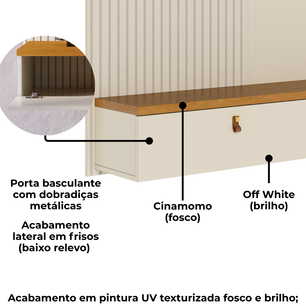 Painel Suspenso Tv 55 Pol 1P 141 cm Iris Cinamomo Off White MADETEC