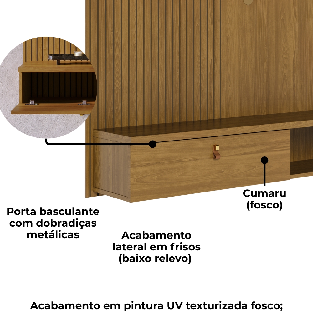 Painel Suspenso Tv 55 Pol 1P 141 cm Iris Cumaru MADETEC