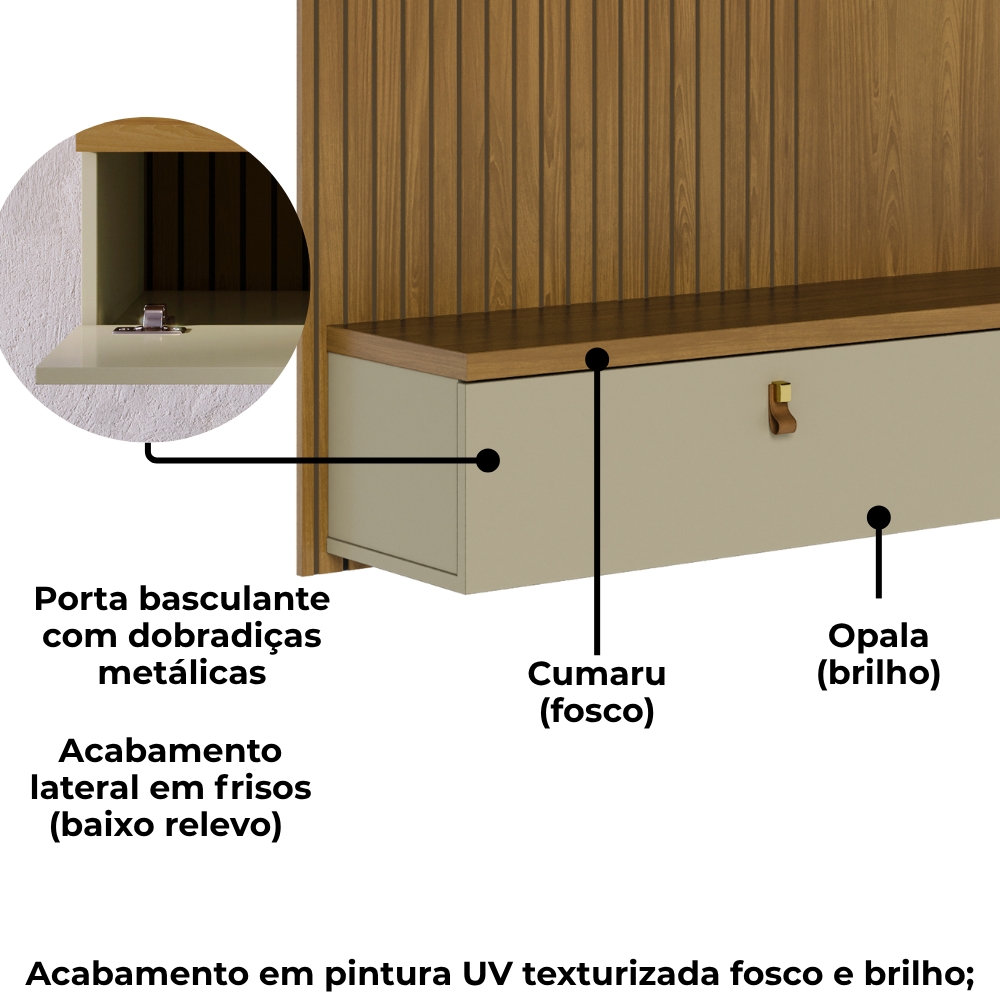 Painel Suspenso Tv 55 Pol 1P 141 cm Iris Cumaru Opala MADETEC